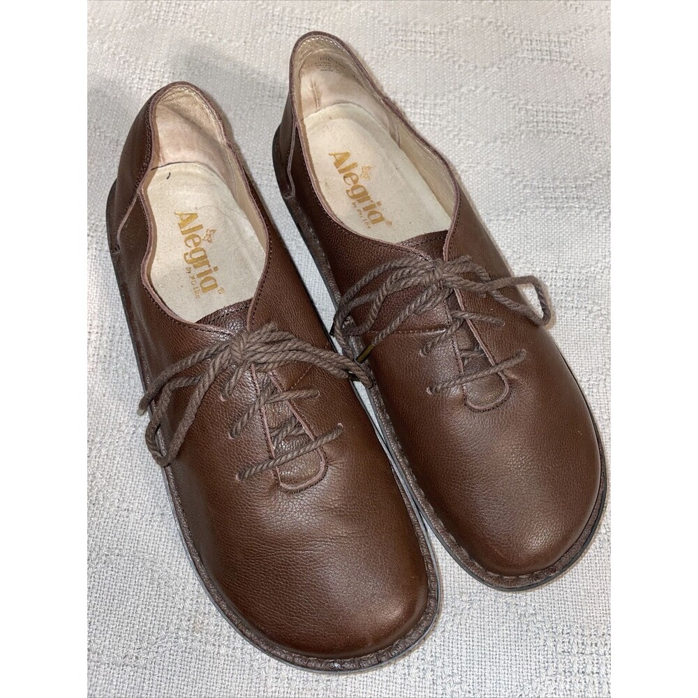 Alegria Casual Shoes Women’s Size 41 U.S. 9.5 Medium Brown Leather Lace Up Thick